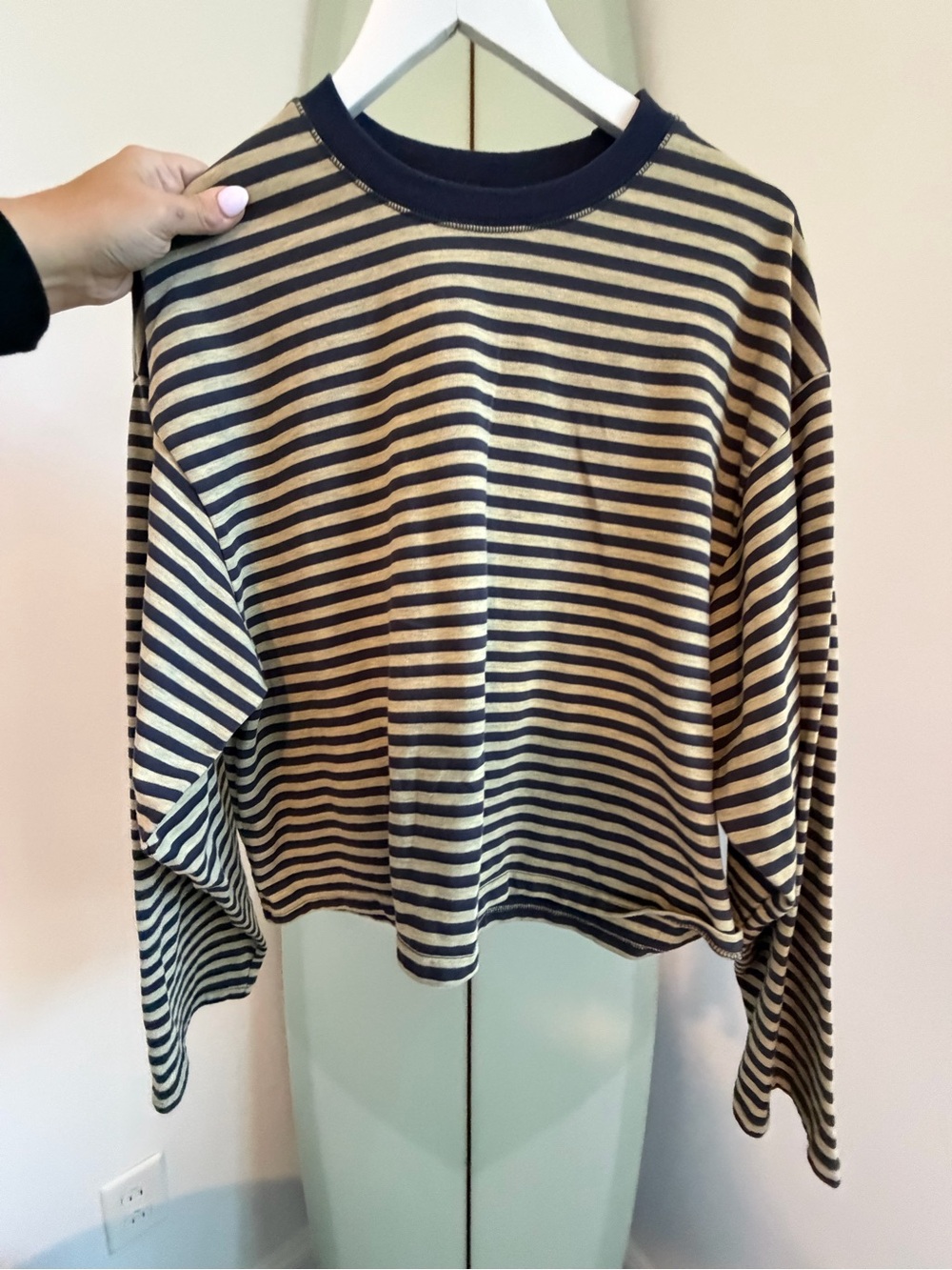 PRINCESS POLLY Striped Crewneck T - Navy & Tan